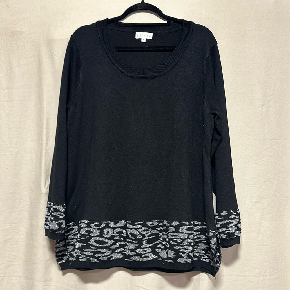 Birch‎ NY Women's XL Sweater Split On Sides Black And Silver / Size 1X / Box 4-1